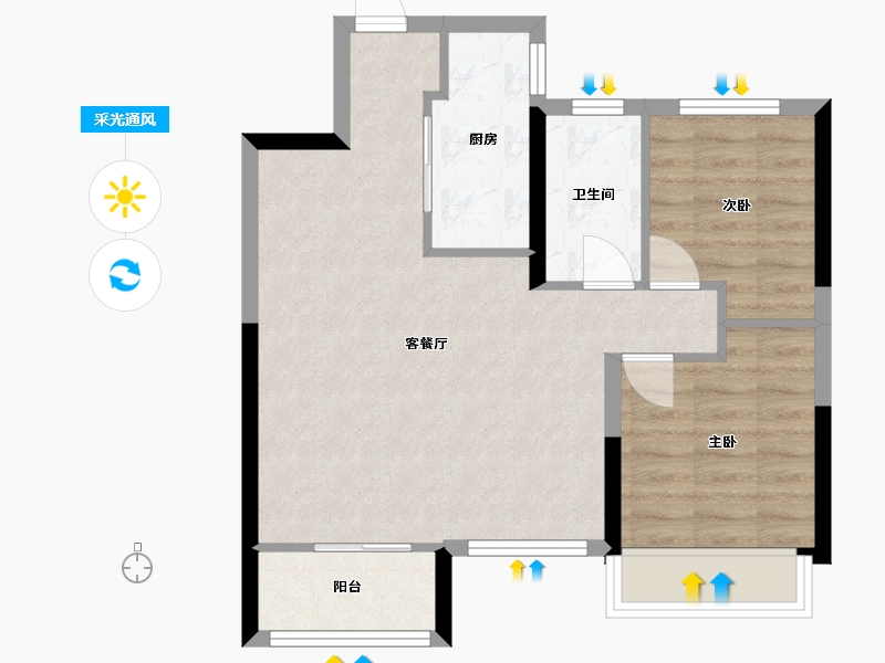 陕西省-西安市-绿地国港新里城-70.00-户型库-采光通风