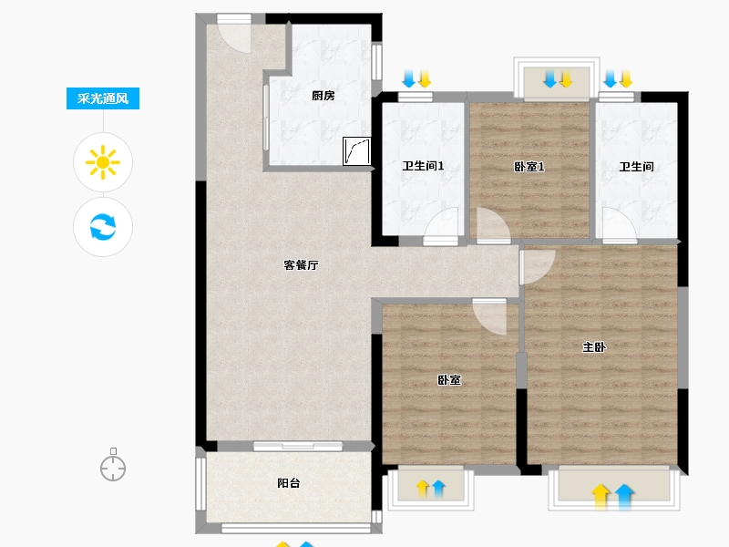 湖南省-长沙市-招商华发依云曦城-104.00-户型库-采光通风