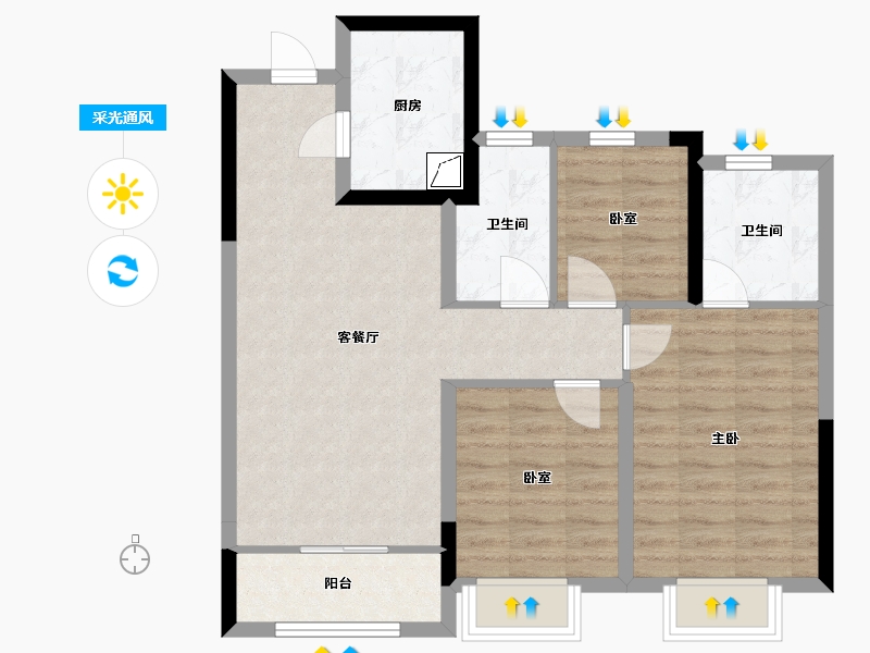 浙江省-金华市-新城云昱-77.00-户型库-采光通风