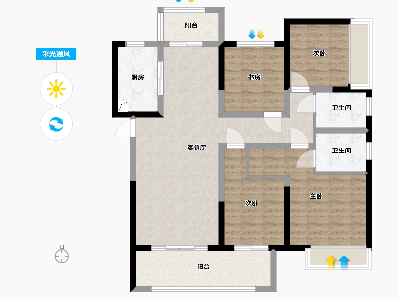 河南省-郑州市-中海意园-142.00-户型库-采光通风