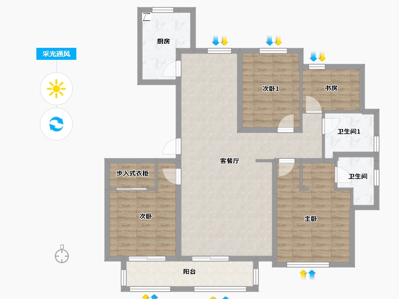 山东省-济南市-绿地-130.00-户型库-采光通风