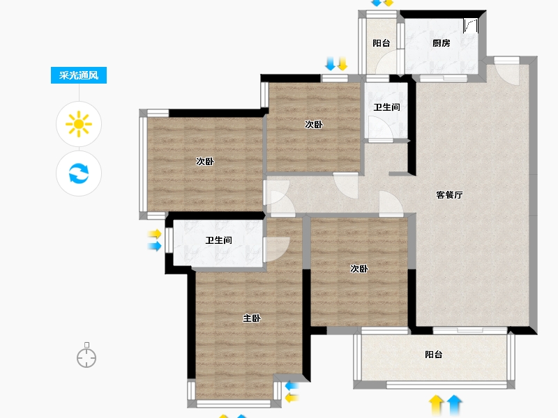 广西壮族自治区-南宁市-天健和府-98.00-户型库-采光通风