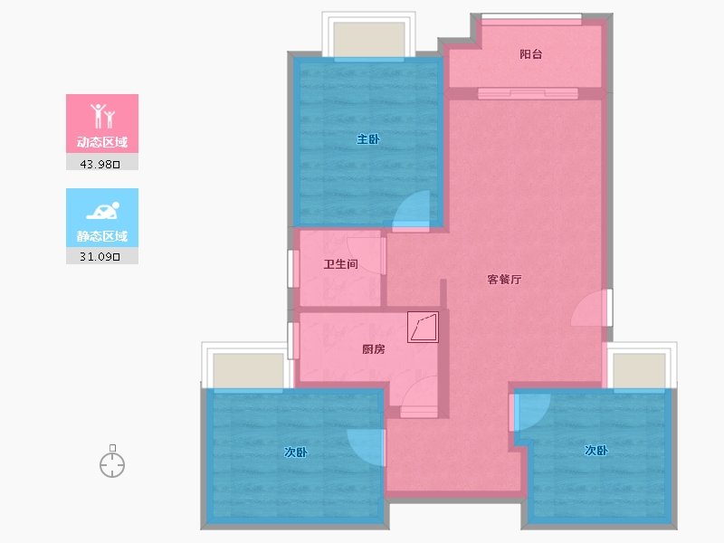 陕西省-西安市-大华曲江公园世家-73.00-户型库-动静分区