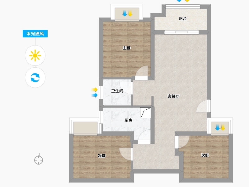 陕西省-西安市-大华曲江公园世家-73.00-户型库-采光通风