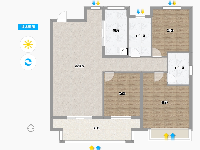 江苏省-镇江市-中海·时代都会-105.64-户型库-采光通风