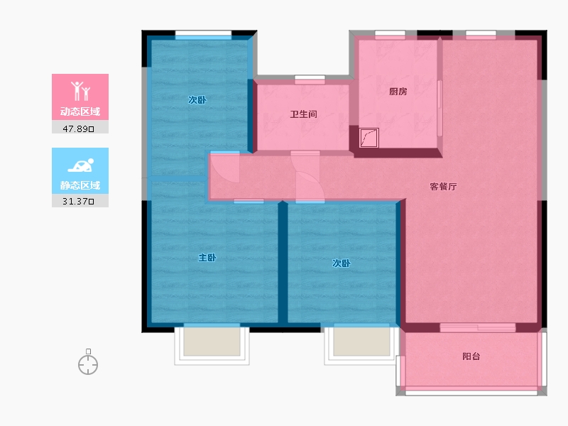 江苏省-南通市-绿地新里程-70.00-户型库-动静分区