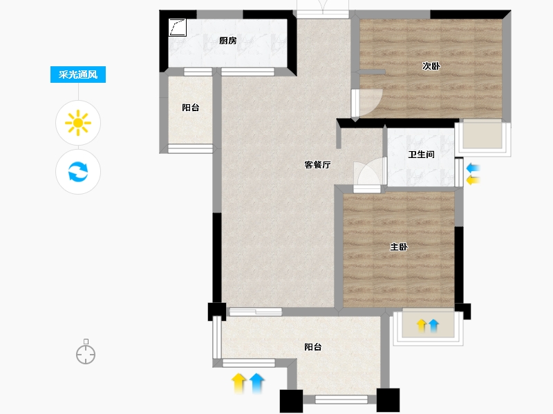 重庆-重庆市-重庆新江与城悠澜-70.56-户型库-采光通风