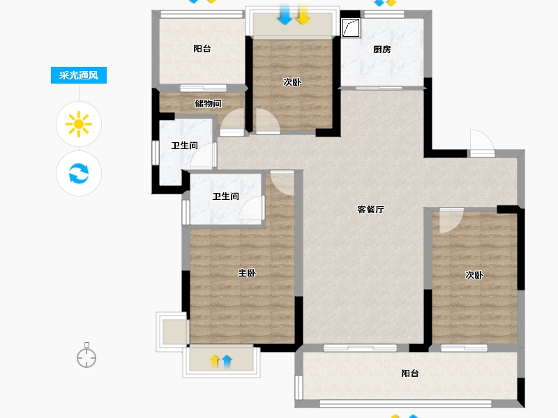 湖南省-湘潭市-新景・未来城-120.00-户型库-采光通风