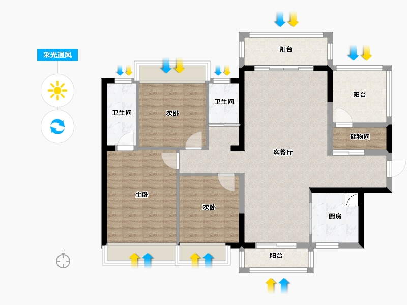 广西壮族自治区-南宁市-公园上城-127.00-户型库-采光通风