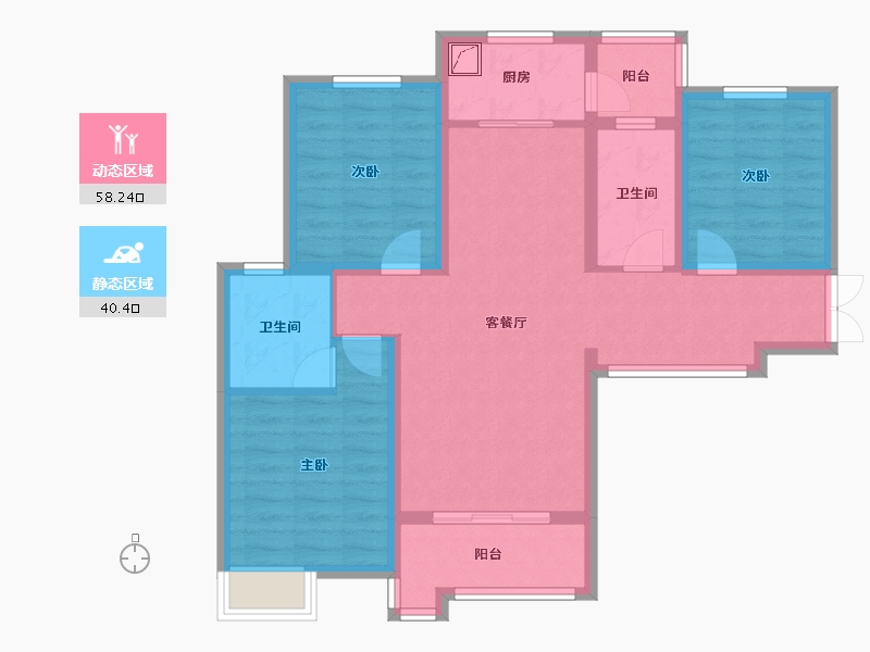 陕西省-西安市-御景城15期-93.00-户型库-动静分区