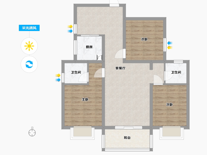 陕西省-咸阳市-罗马花园-92.00-户型库-采光通风