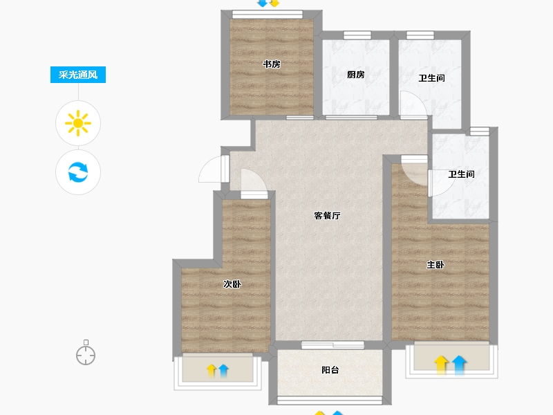 浙江省-嘉兴市-柳岸晓风苑-74.00-户型库-采光通风