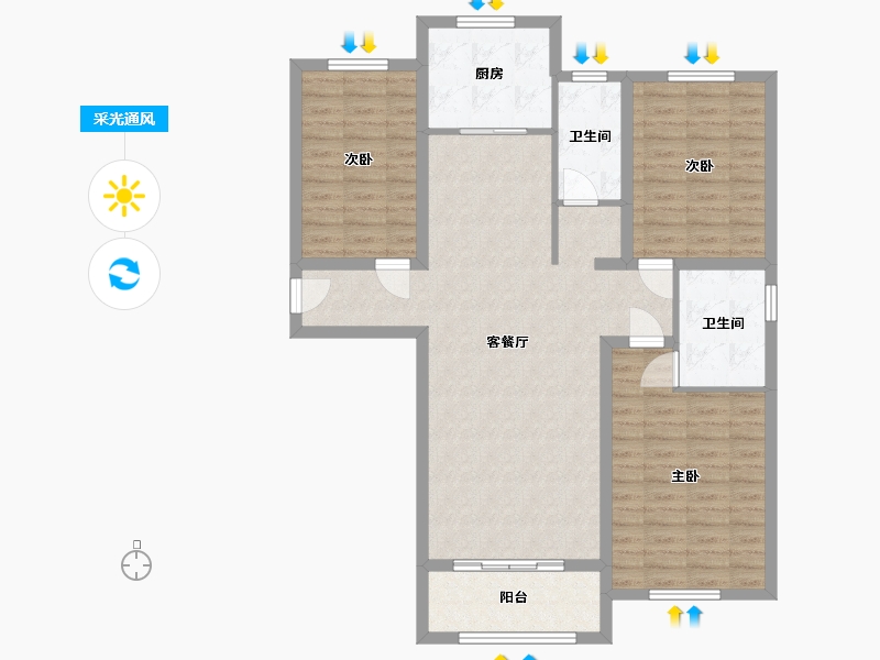 河北省-张家口市-馨美家园-105.00-户型库-采光通风