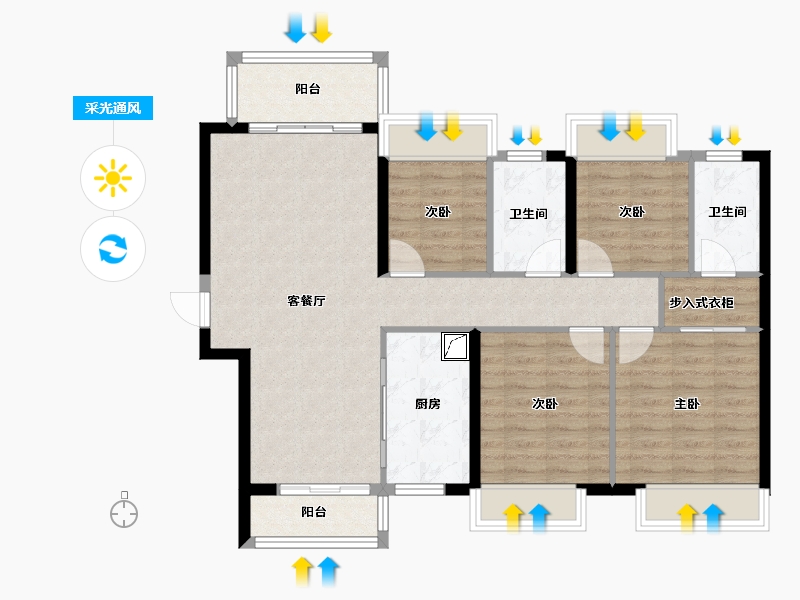 湖南省-岳阳市-美的铂悦府-98.77-户型库-采光通风