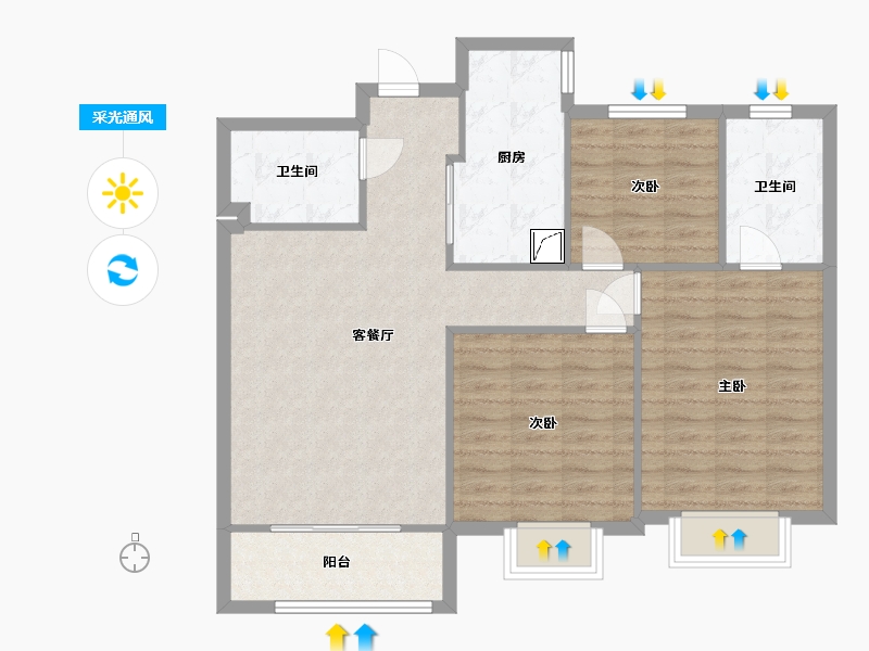 山东省-济南市-绿地国际城-90.00-户型库-采光通风