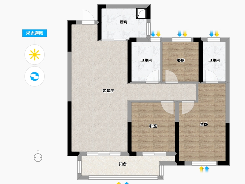 湖南省-长沙市-澳海望洲府-90.00-户型库-采光通风