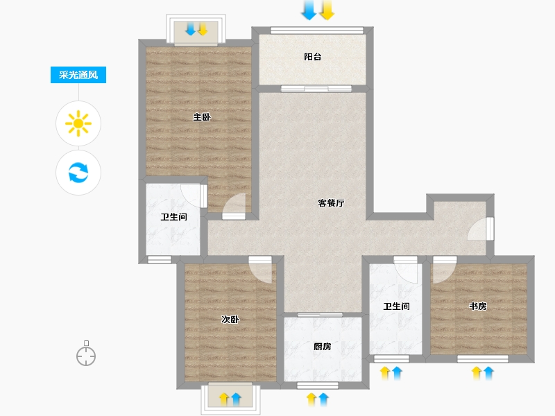 江苏省-苏州市-湘苑二区-136.00-户型库-采光通风