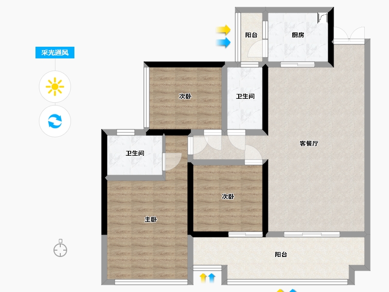 四川省-南充市-滨江壹号-90.00-户型库-采光通风