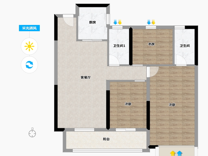 浙江省-嘉兴市-中天江南诚品-100.00-户型库-采光通风