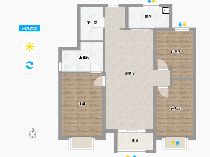 山西省-太原市-十二院城-99.80-户型库-采光通风