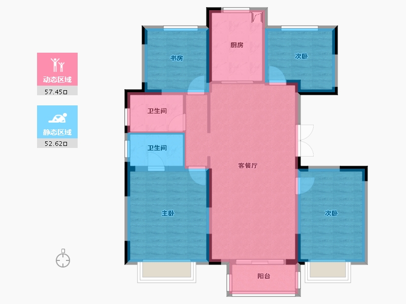 内蒙古自治区-呼和浩特市-中梁首府-135.00-户型库-动静分区