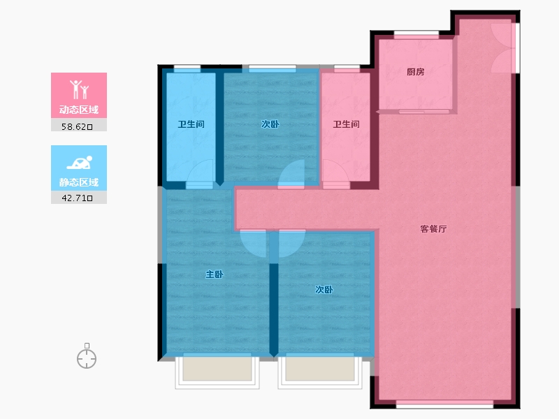 内蒙古自治区-包头市-远洲大都汇-102.00-户型库-动静分区