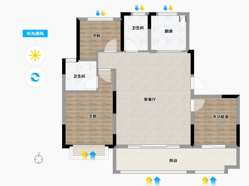 安徽省-安庆市-绿地新里城-109.64-户型库-采光通风