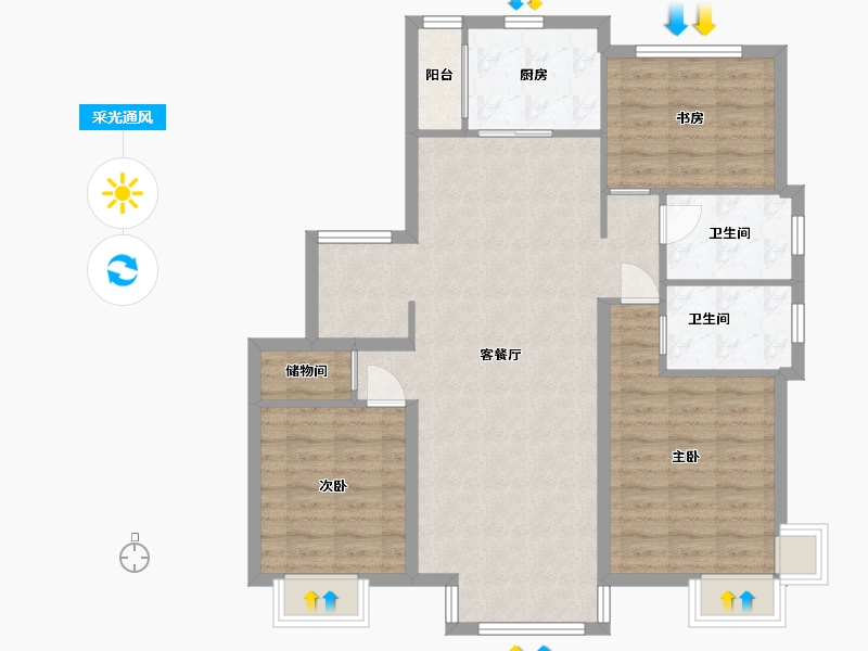 天津-天津市-雍景豪庭-105.00-户型库-采光通风