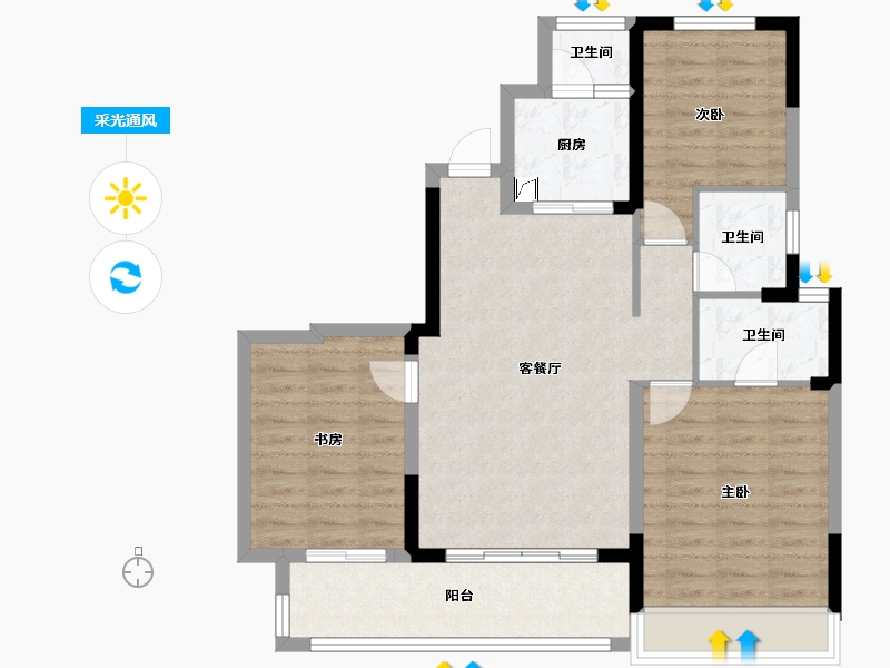 四川省-成都市-龙潭九章-90.91-户型库-采光通风