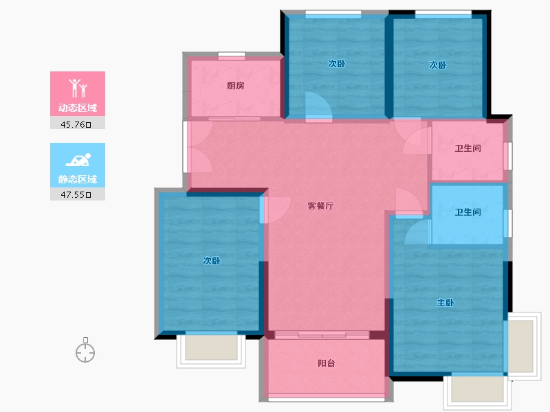 安徽省-合肥市-湖滨荣府9号楼东边01户型-94.57-户型库-动静分区