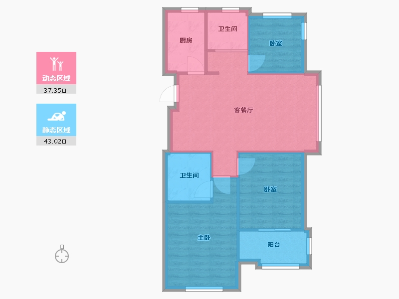 浙江省-嘉兴市-万科潮启东方-67.02-户型库-动静分区