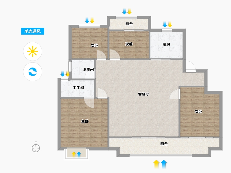 陕西省-安康市-中梁宸院-123.61-户型库-采光通风