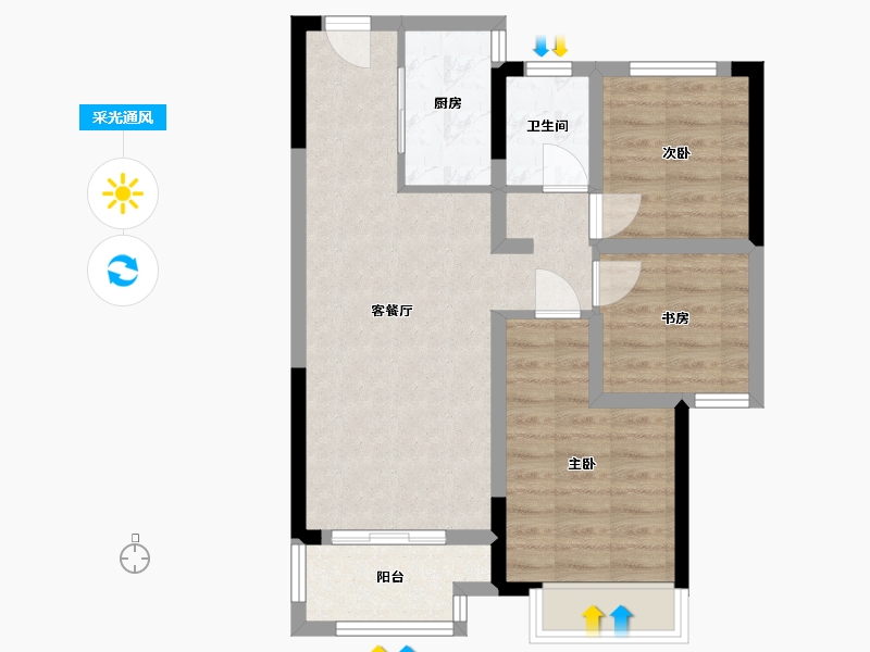 河南省-郑州市-浩创梧桐花语-72.00-户型库-采光通风