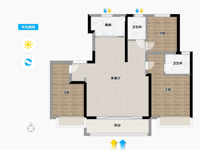 山东省-泰安市-保利鲁坤岳麓府-105.00-户型库-采光通风