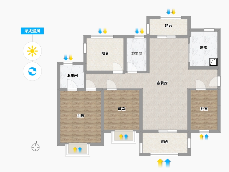 广东省-江门市-保利中央公馆-96.00-户型库-采光通风