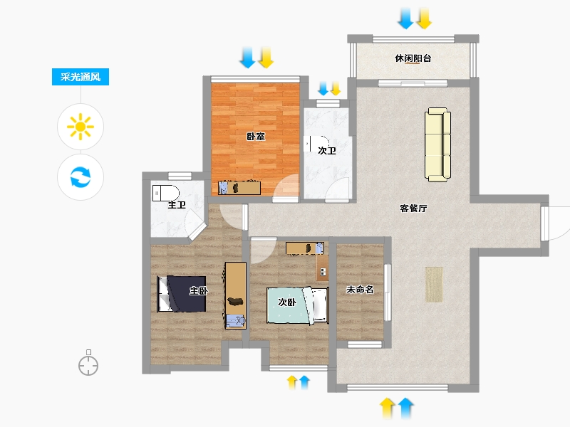 湖南省-湘潭市-长河湾-104.89-户型库-采光通风