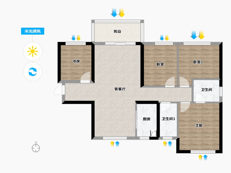 广西壮族自治区-南宁市-天健和府03/05户型-115.00-户型库-采光通风