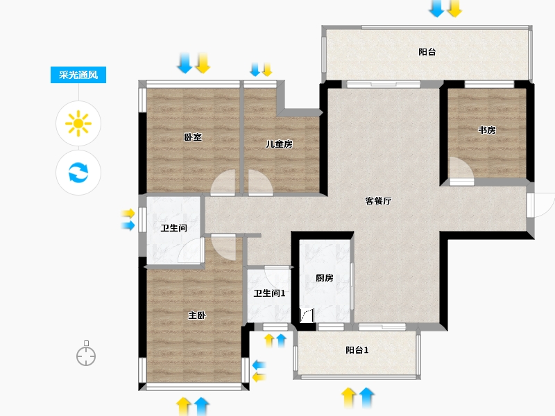 广西壮族自治区-南宁市-天健和府-106.00-户型库-采光通风