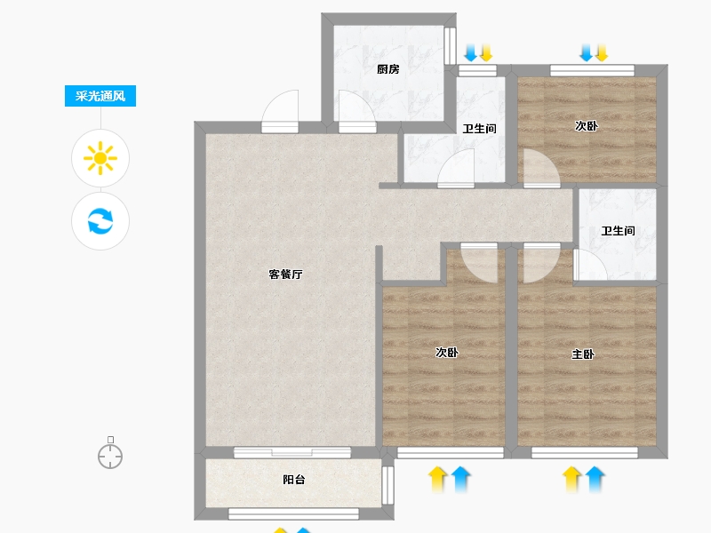 河北省-唐山市-翰林御府-84.26-户型库-采光通风