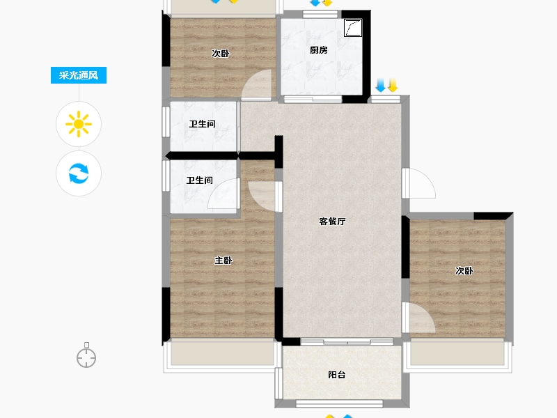 江苏省-南京市-若水雅苑-86.00-户型库-采光通风