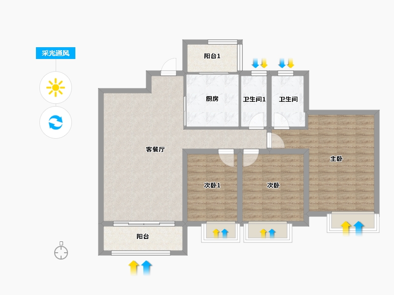 广东省-东莞市-东田丽园三期-86.00-户型库-采光通风