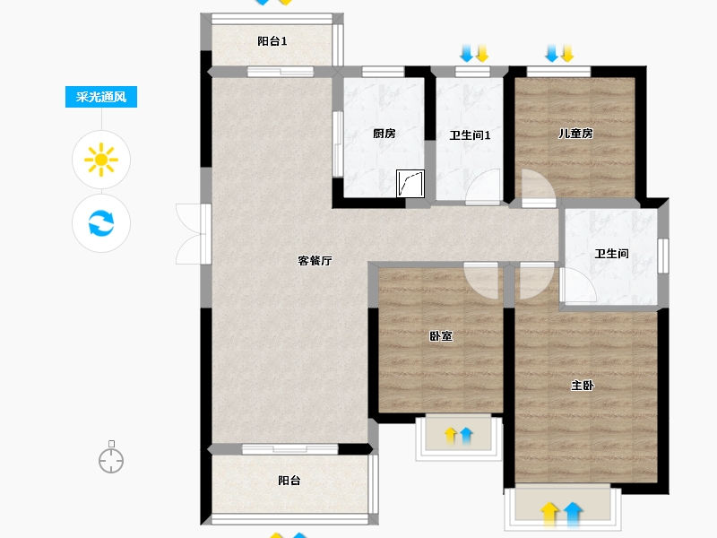 河南省-郑州市-泰宏建业国际城-95.25-户型库-采光通风