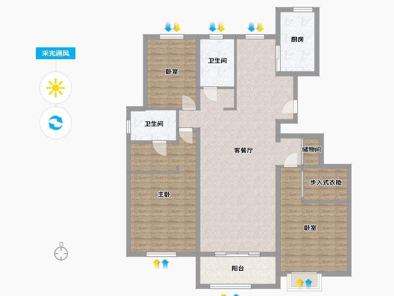 河北省-廊坊市-永清县回迁房-135.00-户型库-采光通风