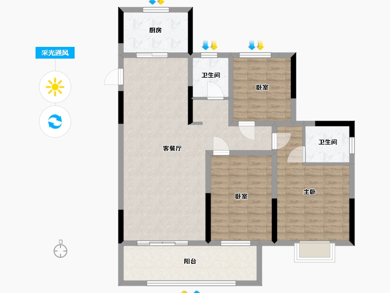 安徽省-滁州市-绿洲凤凰新城-110.75-户型库-采光通风