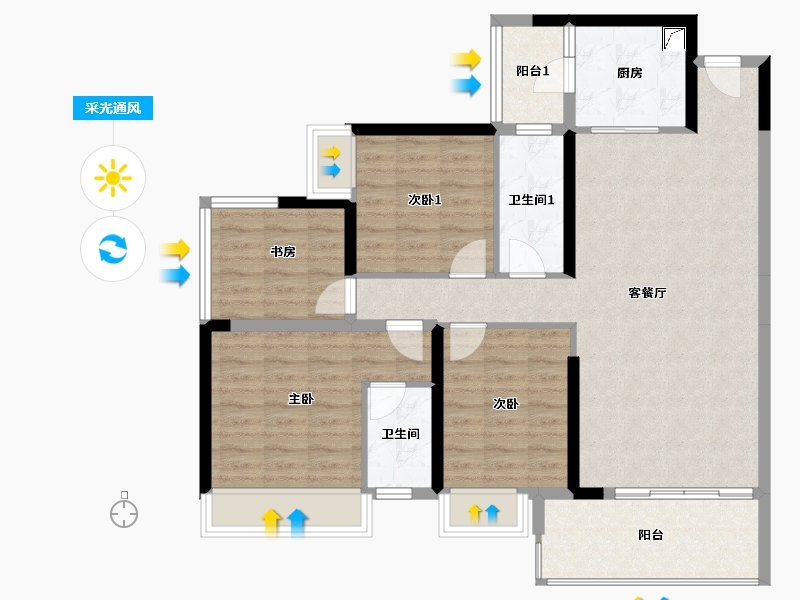 广西壮族自治区-玉林市-容州1号-110.00-户型库-采光通风