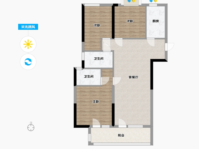 湖北省-武汉市-宏图雅居-90.00-户型库-采光通风