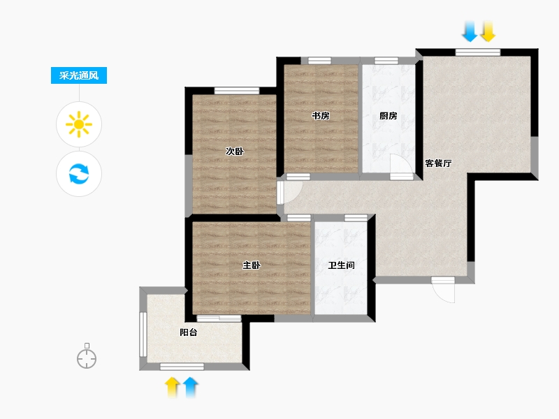 陕西省-宝鸡市-虢悦东郡-85.00-户型库-采光通风