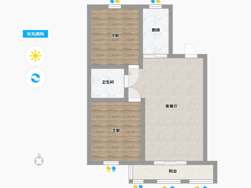 河北省-唐山市-新野上郡宁园-64.00-户型库-采光通风