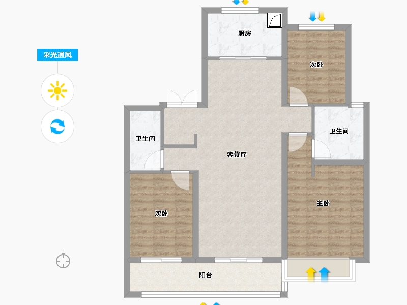 河北省-石家庄市-润德万科翡翠公园-104.00-户型库-采光通风