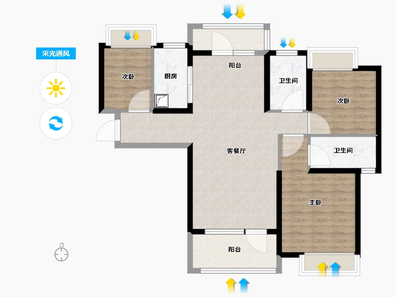 湖北省-武汉市-海伦国际-90.00-户型库-采光通风